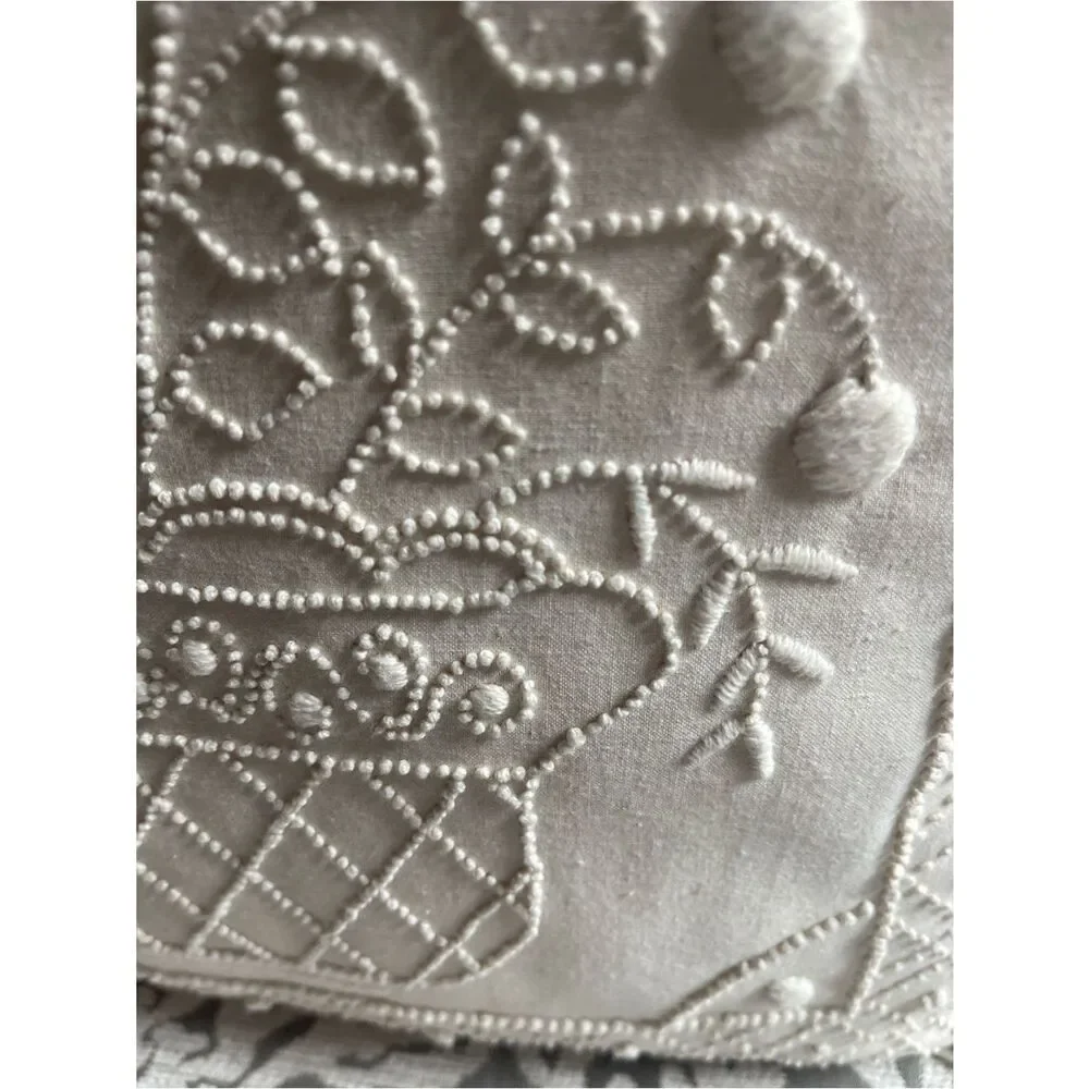 Embroidered Botanical Throw Pillow - Cream